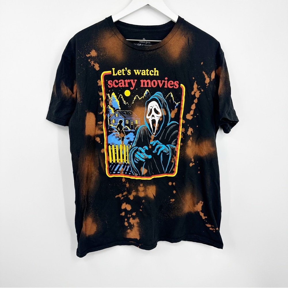 Ghost Face Custom Bleach Splatter Short Sleeve Shirt Size XL Halloween